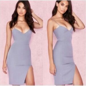 HOUSE OF CB London Raqa Purple V Neck Bodycon Full Zip Cocktail Mini Dress Small